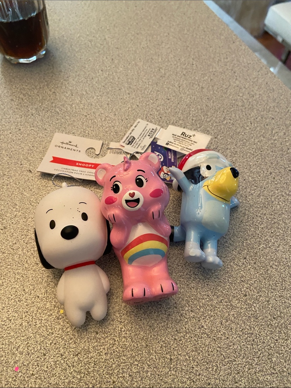 Hallmark Pink Unicorn Bear, White Snoopy & Light Blue Bird Character Ornaments